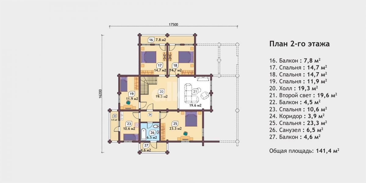 План 2-го этажа деревянного дома Ася
