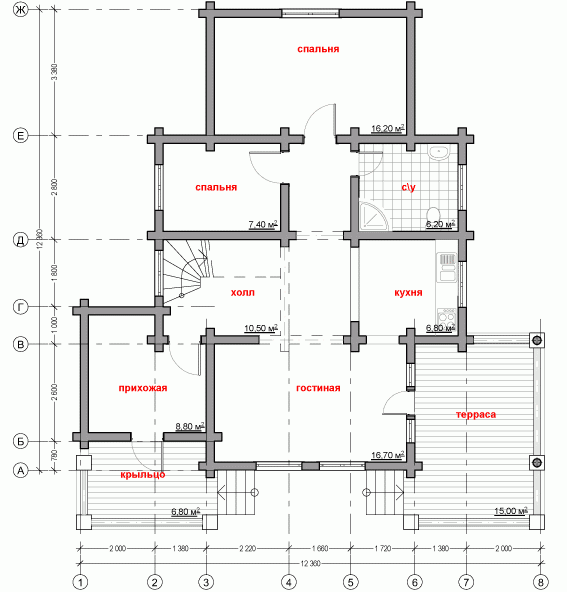 Деревянный дом «Магнолия» план 1-го этажа