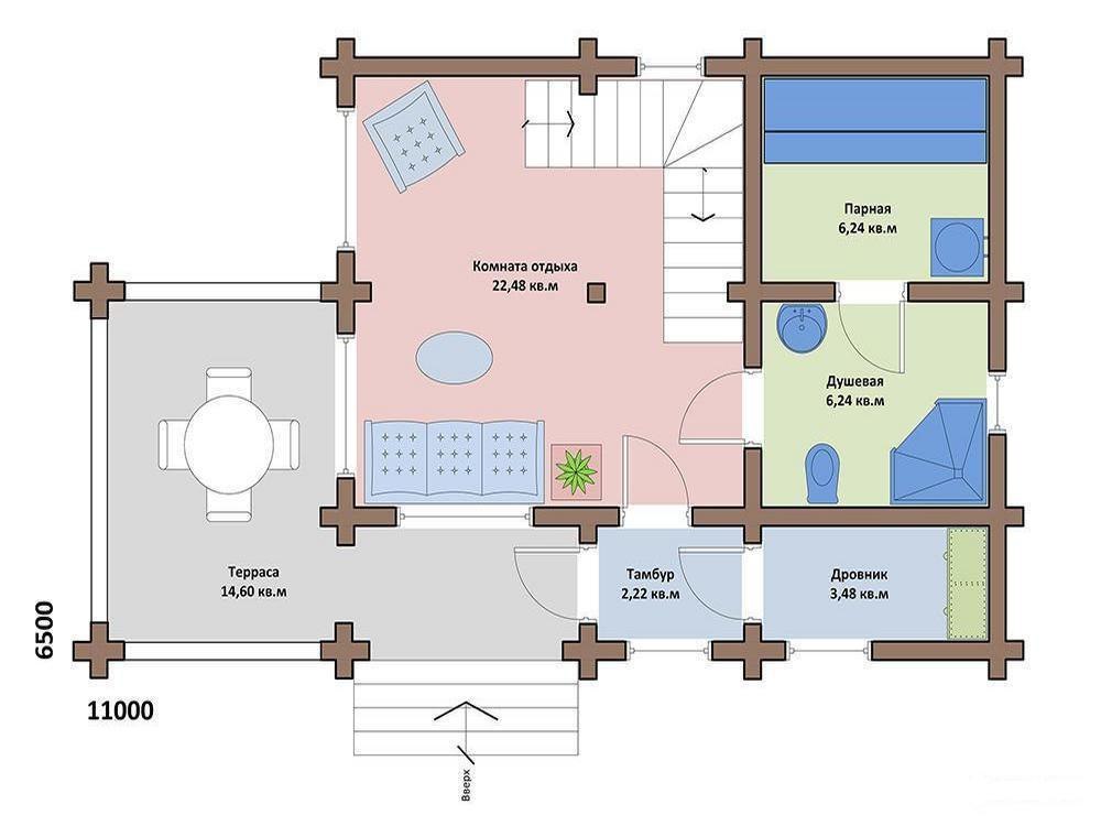 Планировка 1-го этажа бани «Рябина»