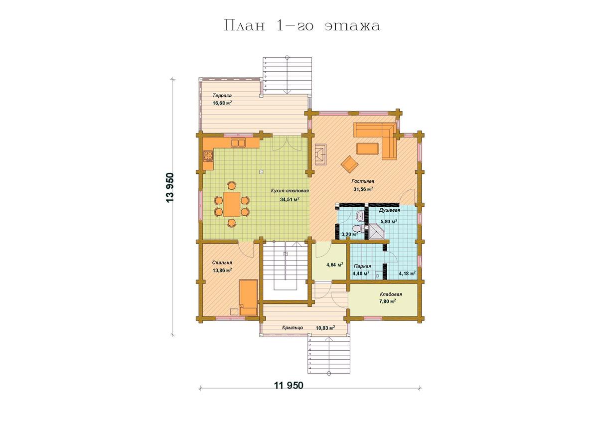 План 1-го этажа бани «Валентина»