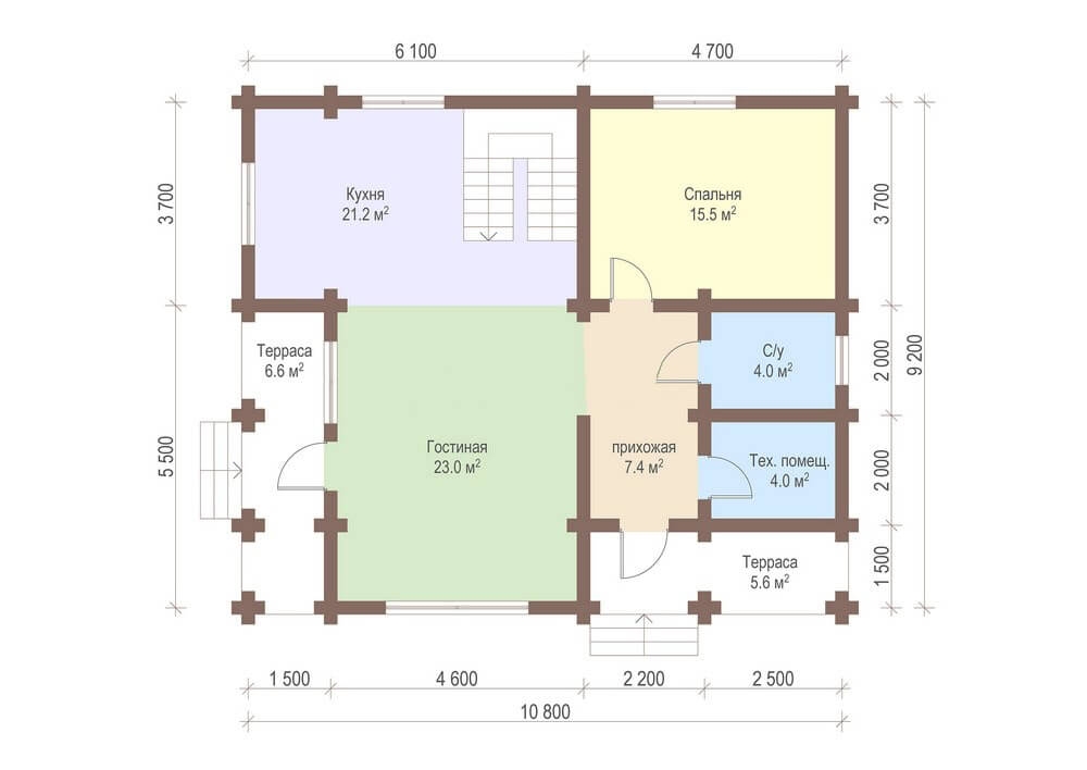План 1 этажа деревянного дома Семейный