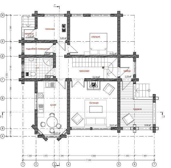 Деревянный дом Анастасия план 1 этажа