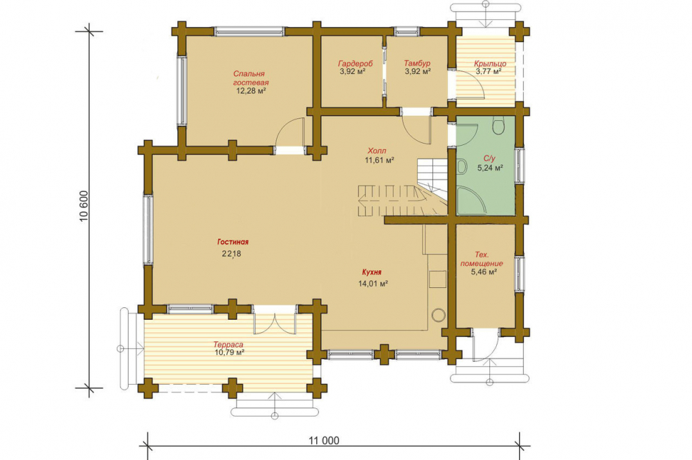 Деревянный дом «Кристина» план 1-го этажа