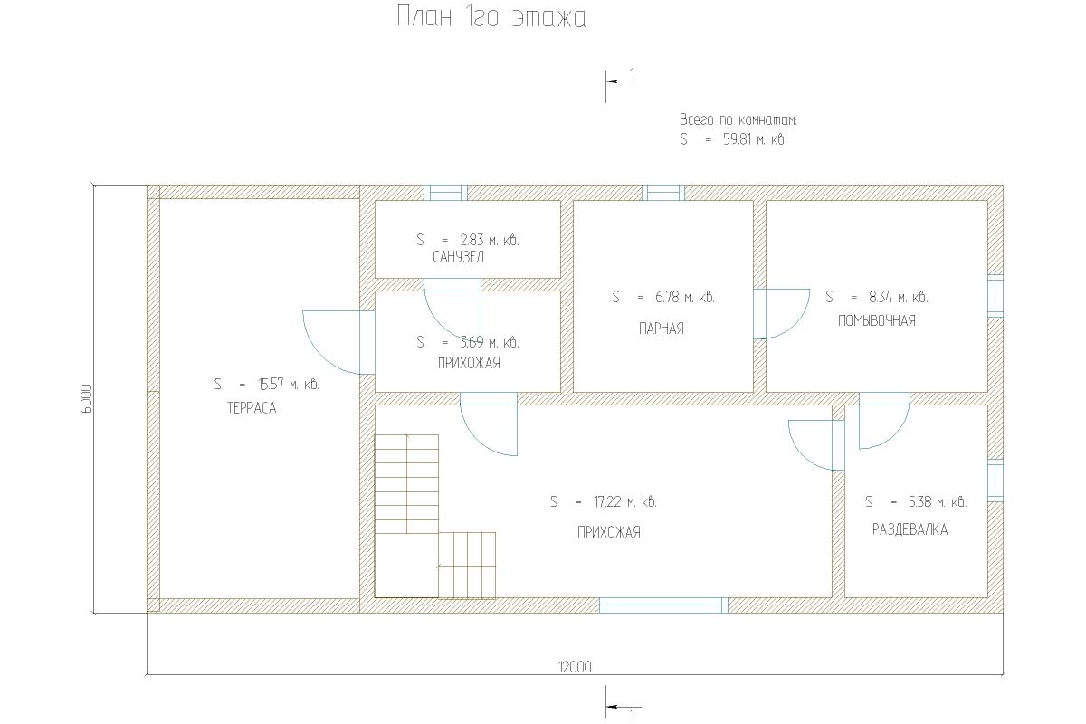 Планировка 1-го этажа бани «Лиза»