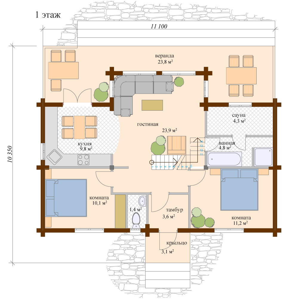 Деревянный дом «Ангелина» план 1-го этажа