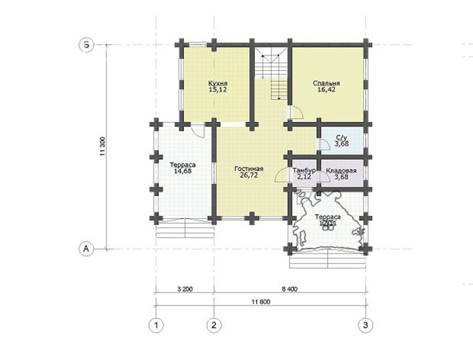 Планировка 1-го этажа деревянного дома Клевер