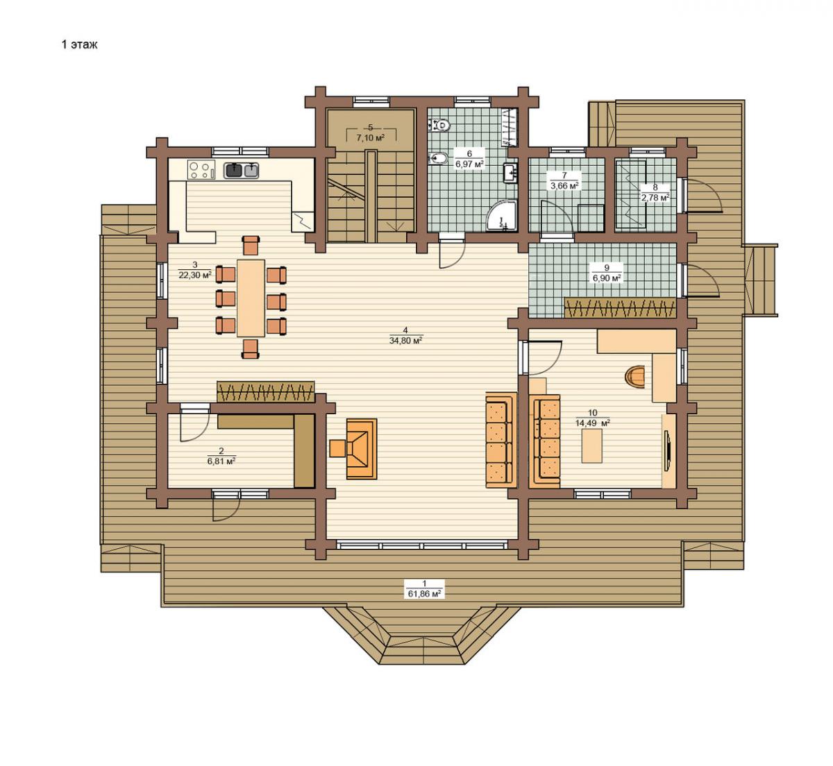 План 1-го этажа деревянного дома Орхидея