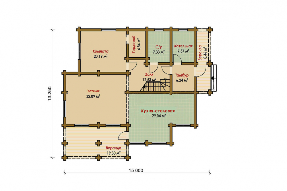 План 1-го этажа деревянного дома Сказка