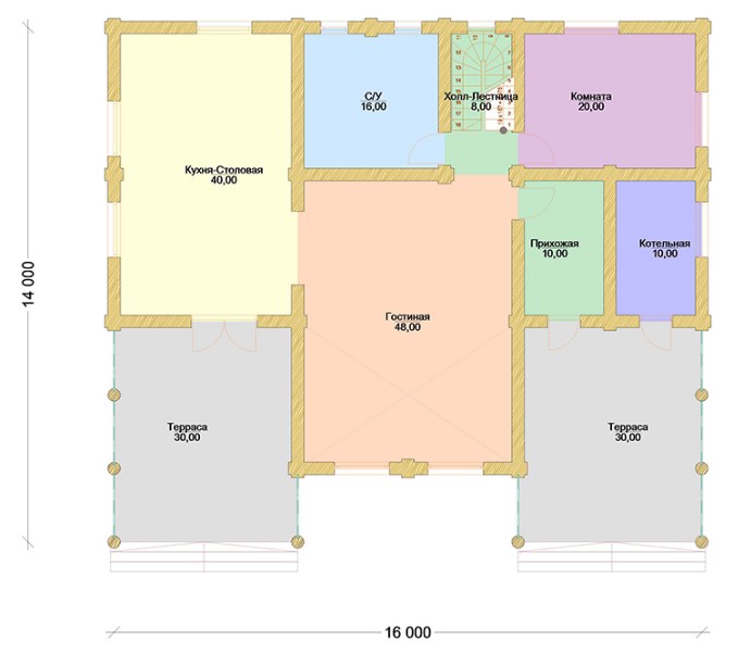 План 1-го этажа деревянного дома Синяя птица