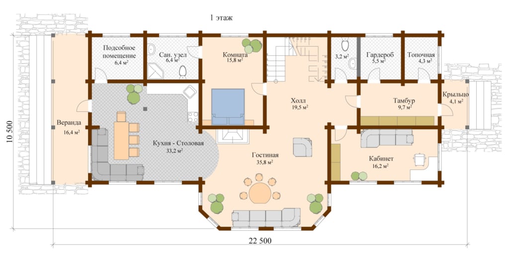 План 1-го этажа деревянного дома Ирида