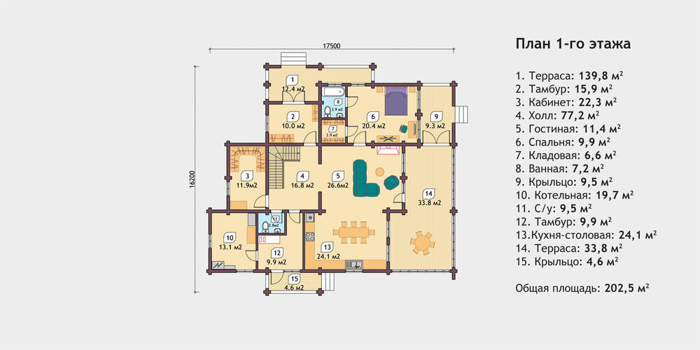 План 1-го этажа деревянного дома Ася
