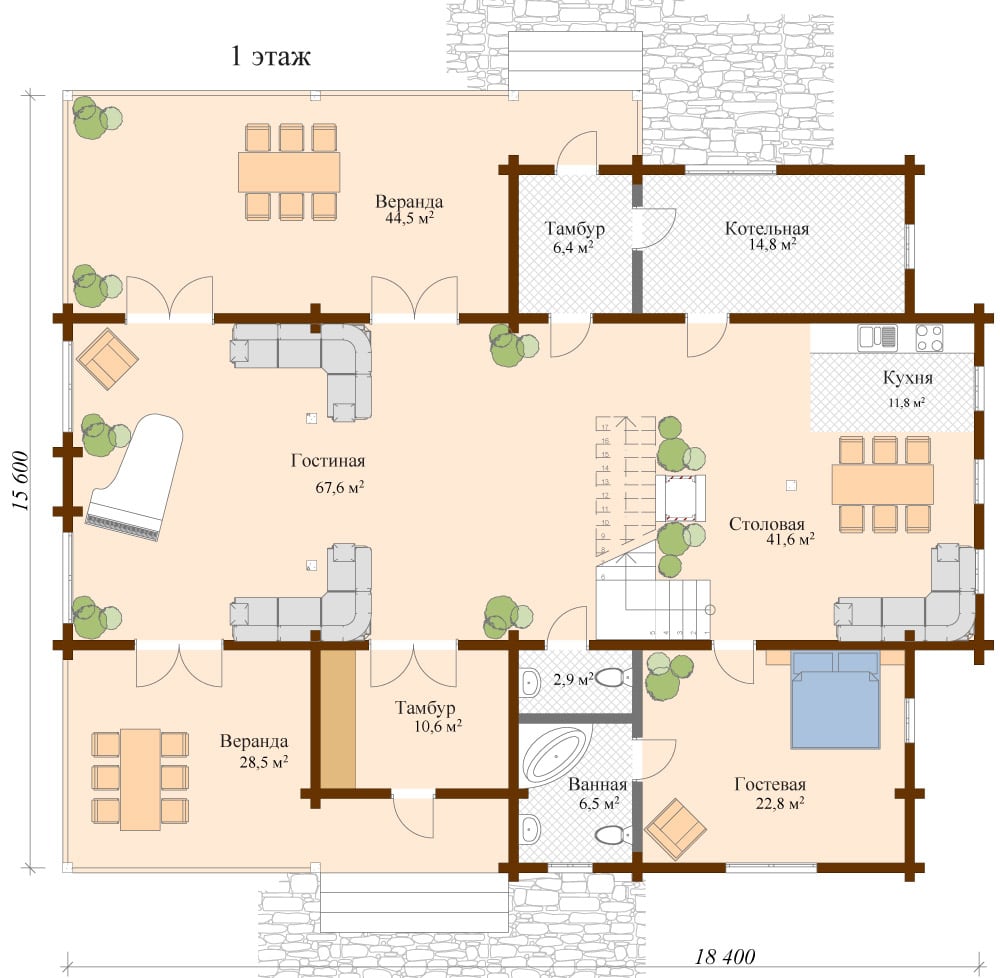 План 1-го этажа деревянного дома Грация