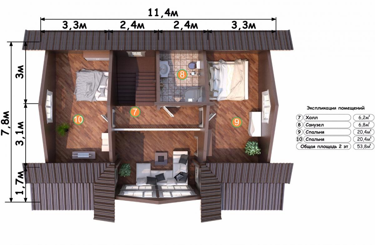 Планировка второго этажа деревянного дома Мария