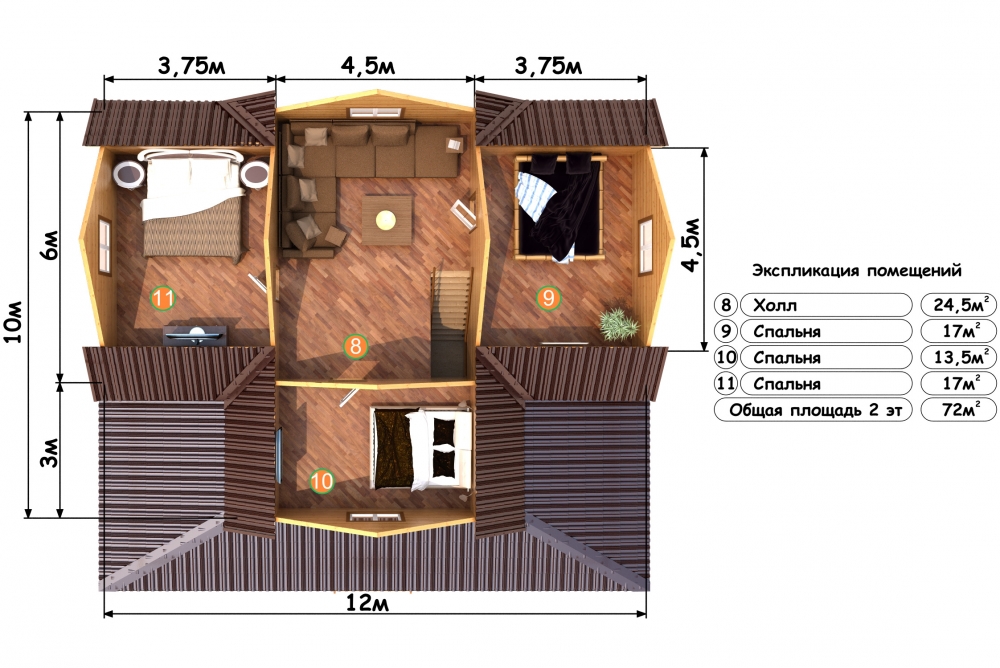 Деревянный дом Классический - план 2 этажа