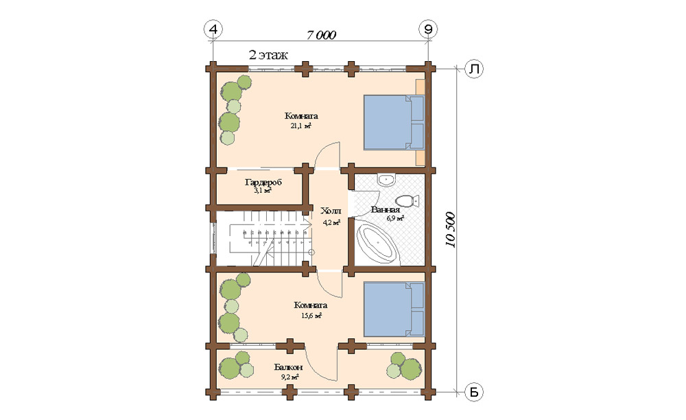 План 2-го этажа деревянного дома Азалия