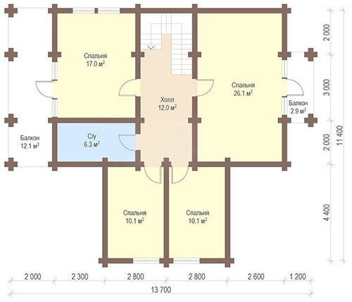Планировка 2-го этажа деревянного дома Миллениум