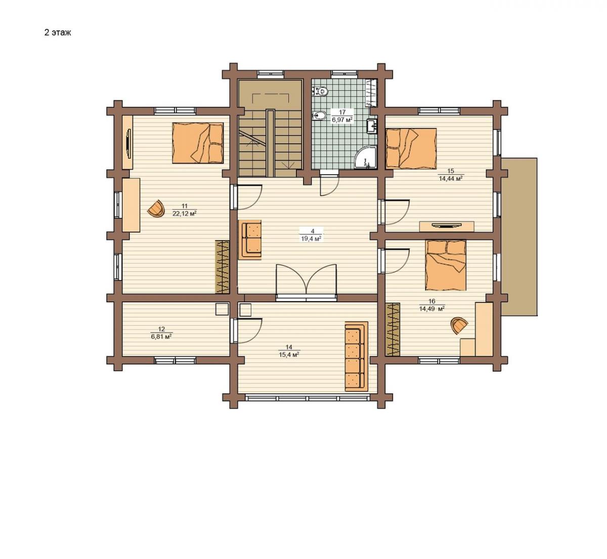 План 2-го этажа деревянного дома Орхидея