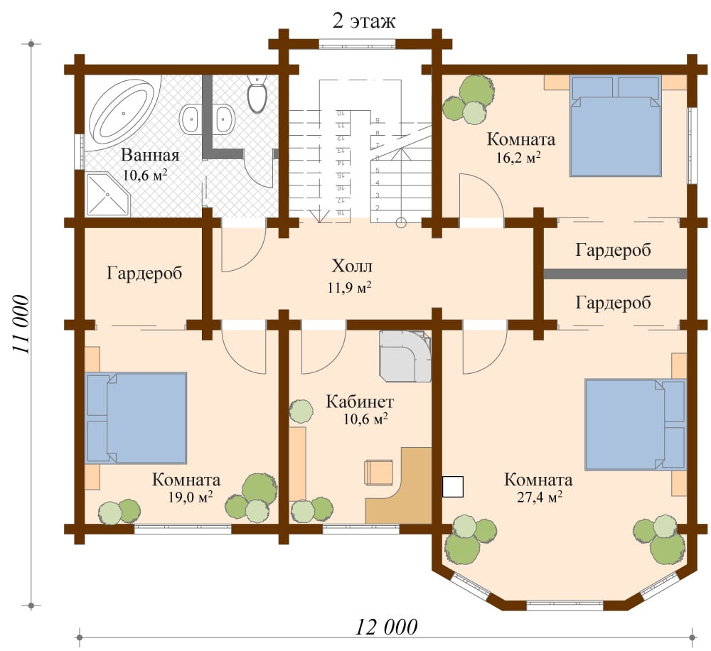 Планировка 2-го этажа деревянного дома Максимум