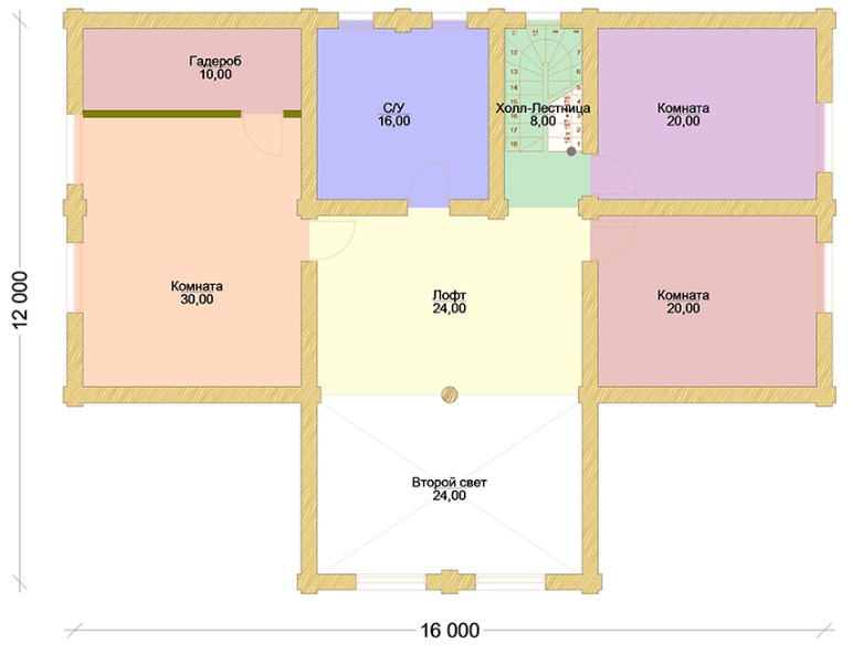 План 2-го этажа деревянного дома Синяя птица