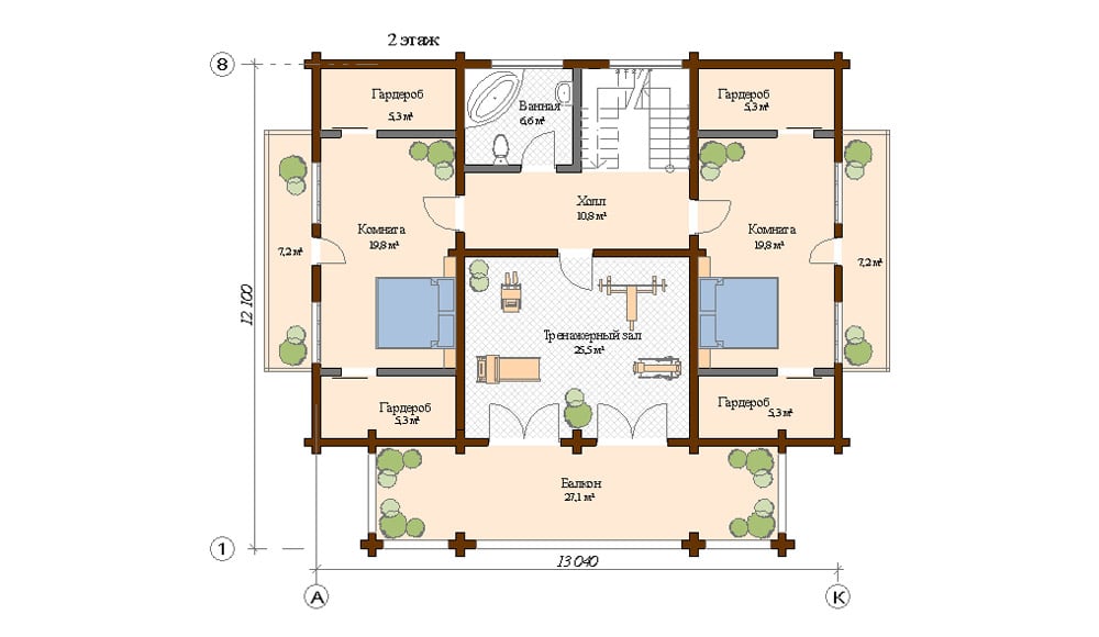 План 2-го этажа деревянного дома Ассоль