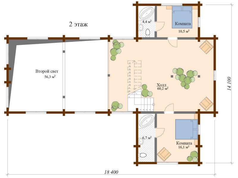 План 2-го этажа деревянного дома Грация