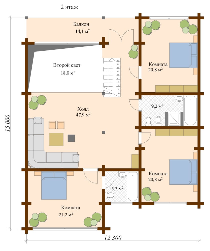Планировка 2-го этажа деревянного дома Злагода