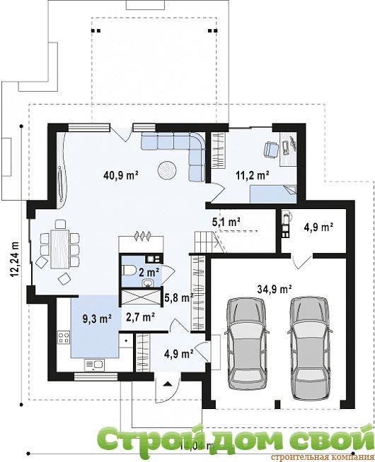 План 1-го этажа двухэтажного коттеджа «Жартина»
