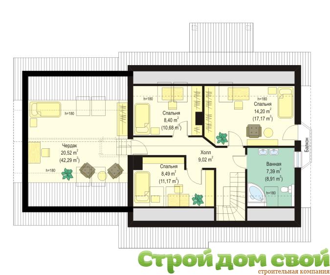 План 2-го этажа коттеджа «Гостиный дом»
