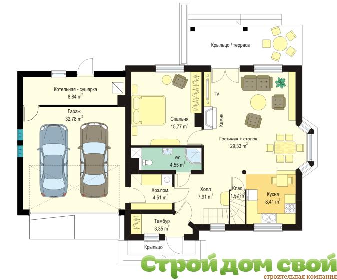 План 1-го этажа коттеджа «Гостиный дом»