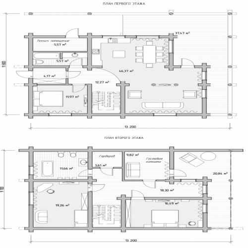 Планировка этажей деревянного дома Фрезия