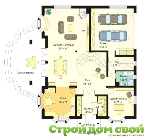 План 1-го этажа коттеджа «Василиса»